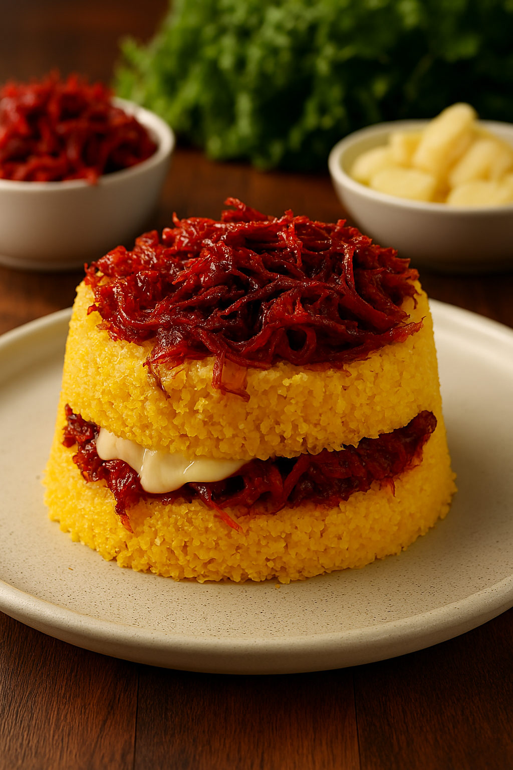 Aprende a preparar un delicioso cuscús de maíz esponjoso con carne seca y queso